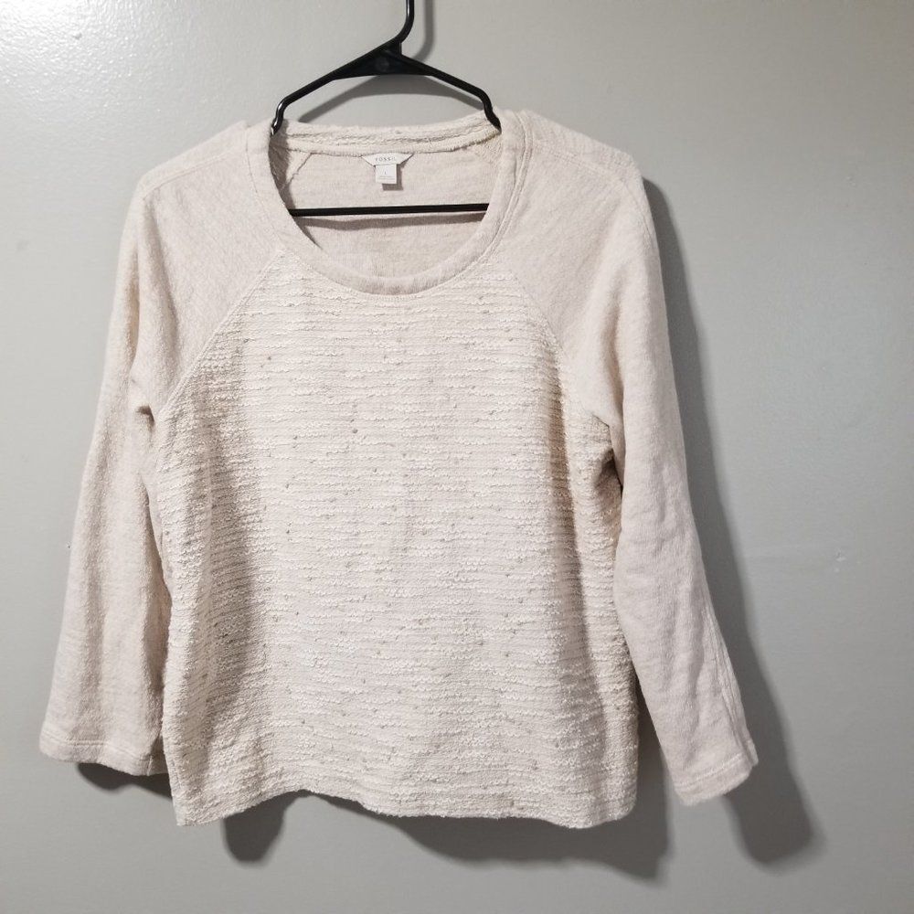 Fossil Long Sleeve Crop Top Tan Blouse Women's Large